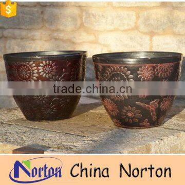 Wholesale relief flower decor small bronze flowerpot for sale NTBF-FL007L