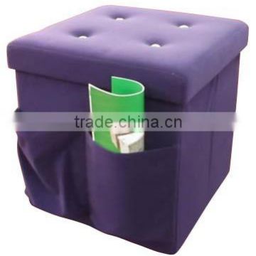 Purple Velvet Storage Stool Magazine Holder Folding Storage Ottoman