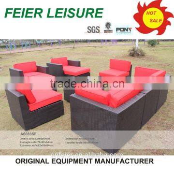 Modern Black Outdoor Rattan Sofa With Orange Cushions photo-3