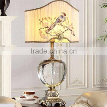 Finely Cast Exquisite Chinoiserie Style Brass and Crystal Table Reading Lamp With Beautiful Embroidered Lampshade BF12-04124a photo-2