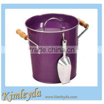 Powder coated Wooden handles Ice Tin Bucket with Shovel