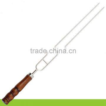 Stainless Steel Metal Wooden Handle Food Grade Rotating BBQ Skewer photo-4