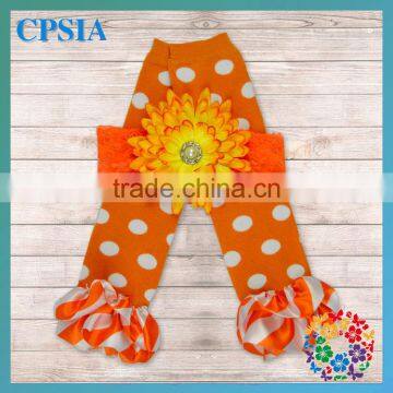 White Polka Dot Orange Yellow Cute Chiffon Ruffled Baby Leg Warmer Match Headband Set