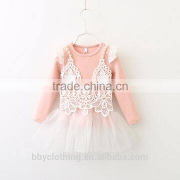 Girls Dresses 2017 New Lovely Girls T Shirt and White Lace Dress With Beads Clothes Set Kids Autumn Children Clothing Set photo-2