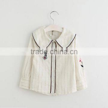 2017 Wholesale Kid Girls Long Sleeve Striped Shirt With Embroidery Cute Girls Top Design photo-3