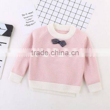 Wholesale Chinese Winter Clothes Kids Striped Cropped Pullover Sweaters With Bowknot photo-4