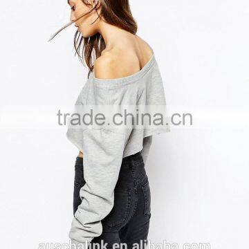 Lady off Shoulder Grey Fashion Weet Jogging Slouchy Sweat photo-4