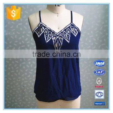 2016 Newest Chiffon Sleeveless Vest Navy Blue Beading