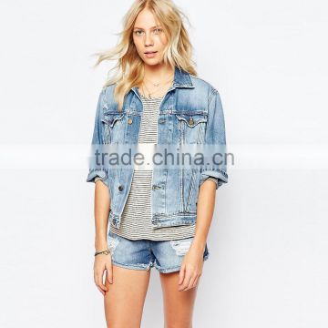 wholesale women's fashion hip hop jacket denim jacket half sleeve