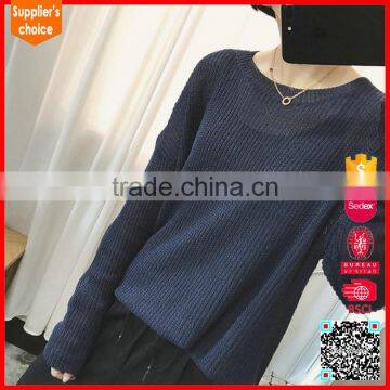 New design long sleeves pullover navy cashmere sweaters for womens