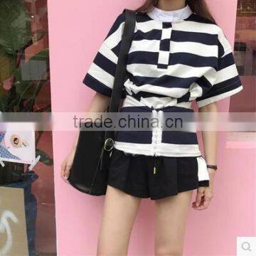 Summer Wear the New Personality Joker Contracted Stripe T-shirt With Short Sleeves Female Students Show Thin Blouse photo-2