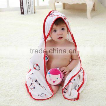 Trade Assurance Screen Printing Combed Cotton Soft Hooded Baby Swaddle Blanket photo-3