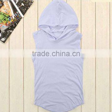 Hot Sale Custom 100% Cotton Sleeveless Plain White Pullover Hoodie photo-2