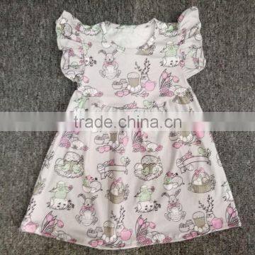 Wholesale Baby Clothes Cotton 3/4 Sleeve Ruffle Raglanbaby Icing Ruffle Top With Bunny Printed photo-2