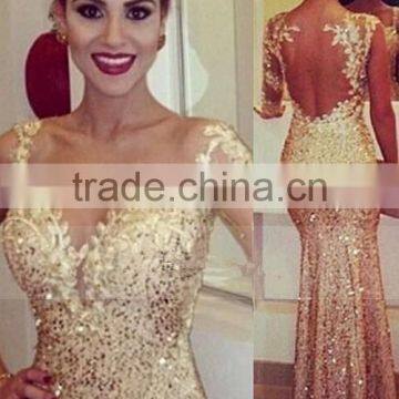 2016 Scoop Prom Dresses Sequins With Applique Floor Length Full Sleeves photo-3