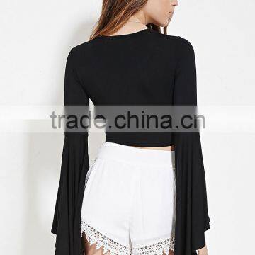 Women's Fashion Deep V Neck Sexy Trumpet Sleeve t Shirt Wholesale photo-2