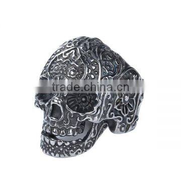 Titanium Steel Punk Unadjustable Rings Antique Silver Skull