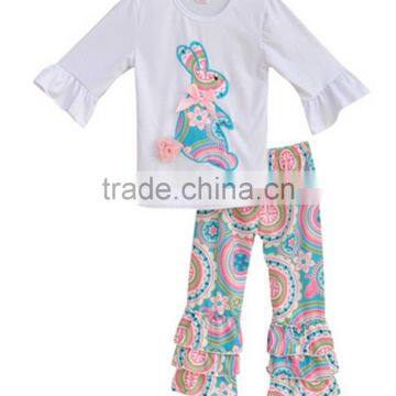 2017 spring outfits clothing set rabbit printed wholesale kids easter day outfits boutique