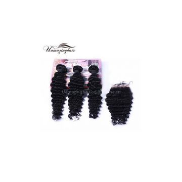 Indian virgin hair 3 bundles Deep Wave with 3.5\