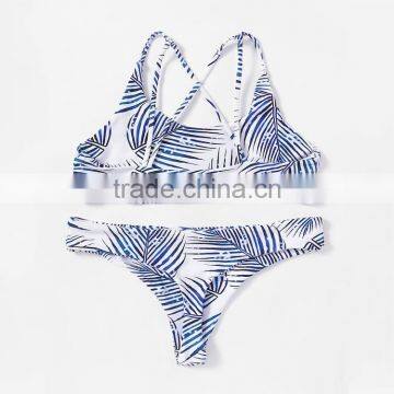 Graphic Feather Print Bikini Sexy Lady Seamless Reversible Bikini
