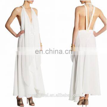 Latest gown designs silk beaded white maxi evening gown dresses