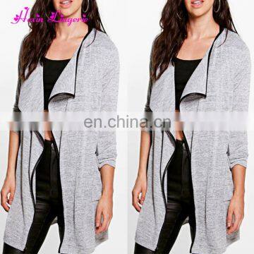 No Moq Factory Price Ladies Cardigan Stand Collar Long Sleeve Cotton Long Coat