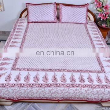 Natural Cotton Bohemian Indian Bed Covers Designer Paisley Art Queen Size Bed Sheet With Pillow Covers