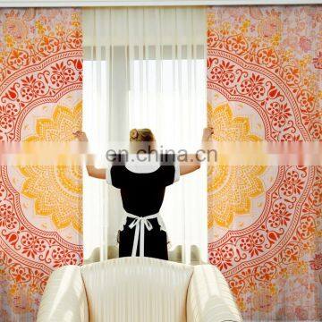 Indian 2017 Cotton Curtain Ombre Mandala 2 PC Curtain Set Door Hanging Window Treatment Fabric Curtains