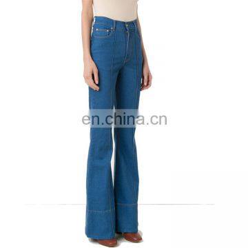 Blue Cotton High-waisted Wholesale Women Flared Jeans photo-5