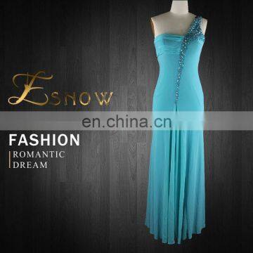 2016 Wholesale Graceful One-shoulder Beaded Fashion Evening Dress for Ladies