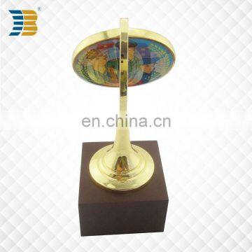 Vietnam Custom Gold Plated Enamel Trophy With Wodden Base photo-3
