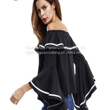 Off Shoulder Flare Sleeve Fashionable Loose Top Blouse