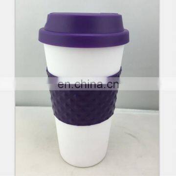 Promotional Custom Plastic PP Silicone Cover Bamboo Fiber Reusable Coffee Cup With Lid photo-2