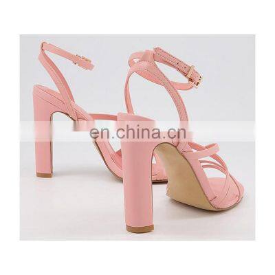 Multi strap block heels ankle strap sandals ladies high heel shoes