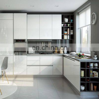 Hot Selling White Glass Doors Invisible Handle Kitchen Cabinet Solid Wood photo-5