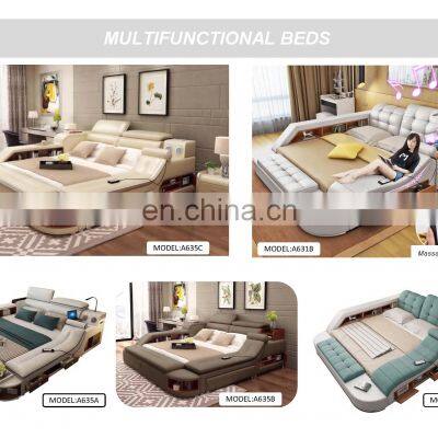Modern Smart Bed Design Genuine Leather King Size Camas Soft Bed Frame With Extra Storage photo-5