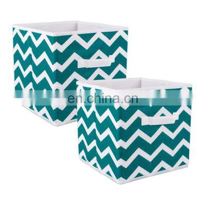 teal color custom design large eco friendly non woven toy home fabric foldable storage box with cardboard