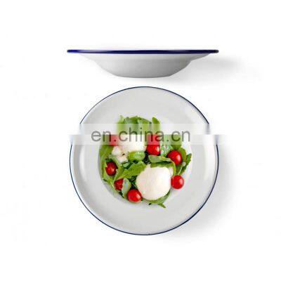 Custom white wholesale restaurant metal enamel dish plates and mugs and bowls for dinner