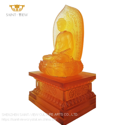 Customization Size Color Yellow Gold Plating Engrave Handmade Carving Temple Indoor Big Buddha photo-2