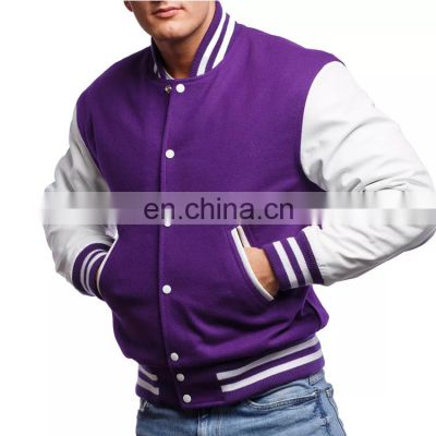 Baseball lettermen varsity jacket for men with leather sleeve custom embroidery patched logo