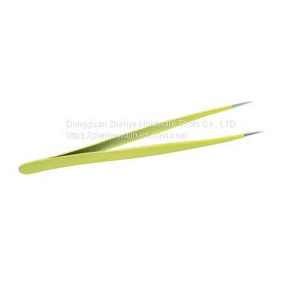 Straight Head Yellow Stainless Steel Tweezers Bird's Nest Hair Picking and Eyelash Beautifying Tool Electronic Mobile Phone Maintenance Curved Tip Straight Head Fine Tip Clip