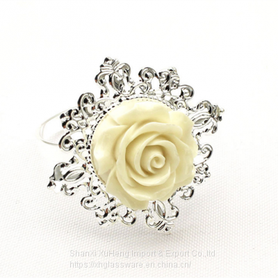 IN STOCK White Plastic Metal Flower Plant Napkin Ring For Wedding Festival Decor Wholesale photo-4
