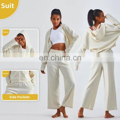 Newly Fall Waffle Adjustable Drawstring Joggers Pants High Waist Yoga Pants With Pockets photo-3