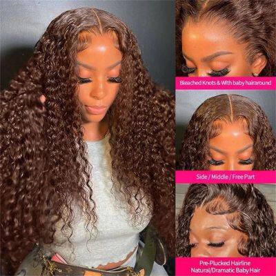 30 Inch Chocolate Brown Deep Wave Preplucked Human Hair 13x4 13X6HD Transparent Lace Front Wigs Curly Lace Frontal Wig for Women photo-2
