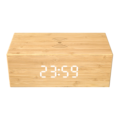 Bamboo 10W Mobile Phone Charging Alarm Clock Digital Display wireless charge