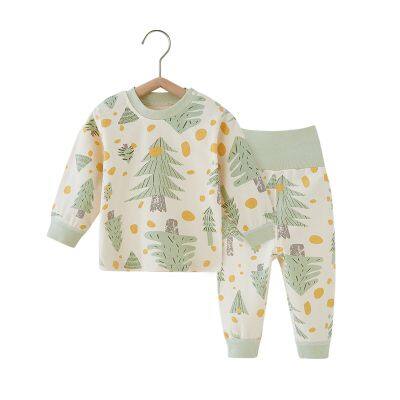 Cotton Baby Kids 2pcs Set High Waist Belly Protector Long Sleeve Children's Pajamas Home Clothes With Wholdsale