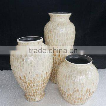 Best selling High quality ecofriendly Round Natural mother of pearl inlay vase from Vietnam