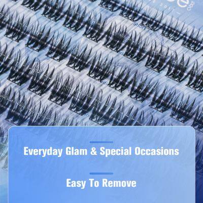 DIY Full Strip Eyelashes Individual Cluster Self-Adhesive Press Lashes No Glue Required Light Blue D-02 photo-3