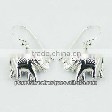 Elephant Dangle Earrings Ornate Sterling Silver