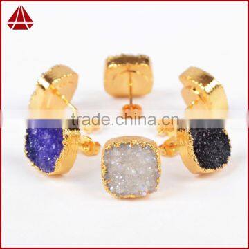 Fashion Elegant 18K Yellow Gold Cubic Druzy Stud Zirconia Earrings